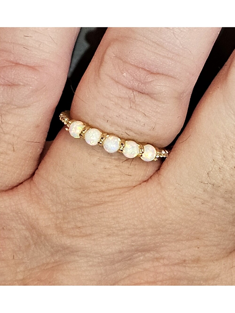 Dainty Fire Opal Ring Band Sz 8 Gold 925 Sterling Silver Stacking Lab-created